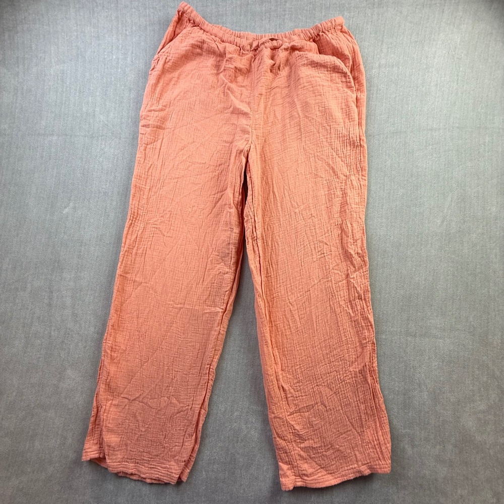 O'Neill Womens‎ Coral Pink Cotton Gauze Beach Pants Elastic Waist Straight Leg S